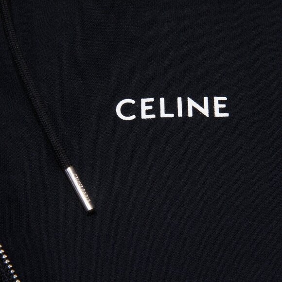 NEW CELINE x Hedi Slimane Loose Zipped Hoodie Black Cotton Fleece Logo XXL 2XL - Picture 5 of 15
